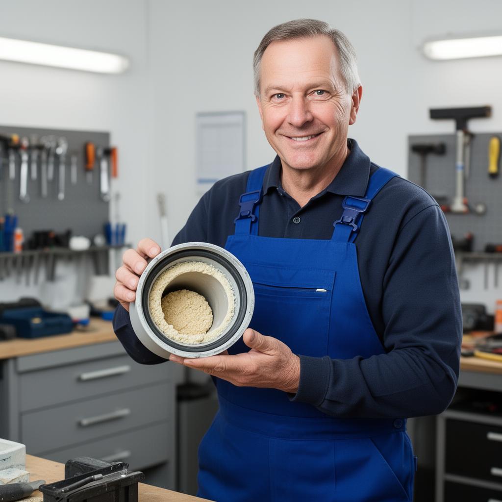 Sanitärmeister Markus Weber zeigt ein verstopftes Abflussrohr
